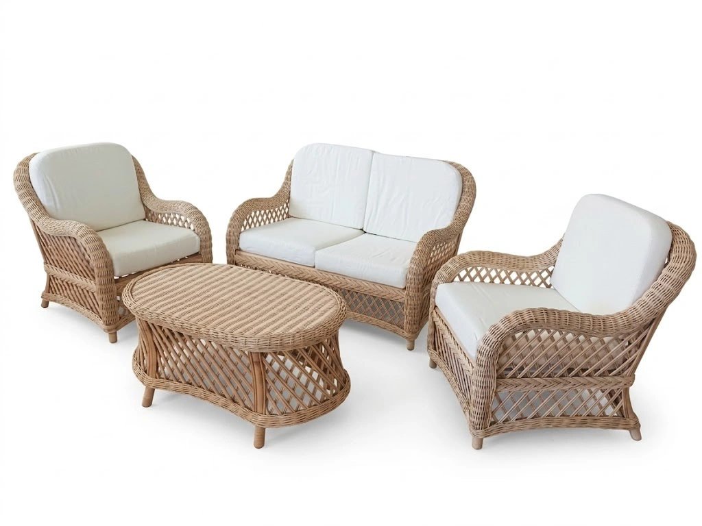 Salotto rattan naturale vimini  Crystal 4 posti