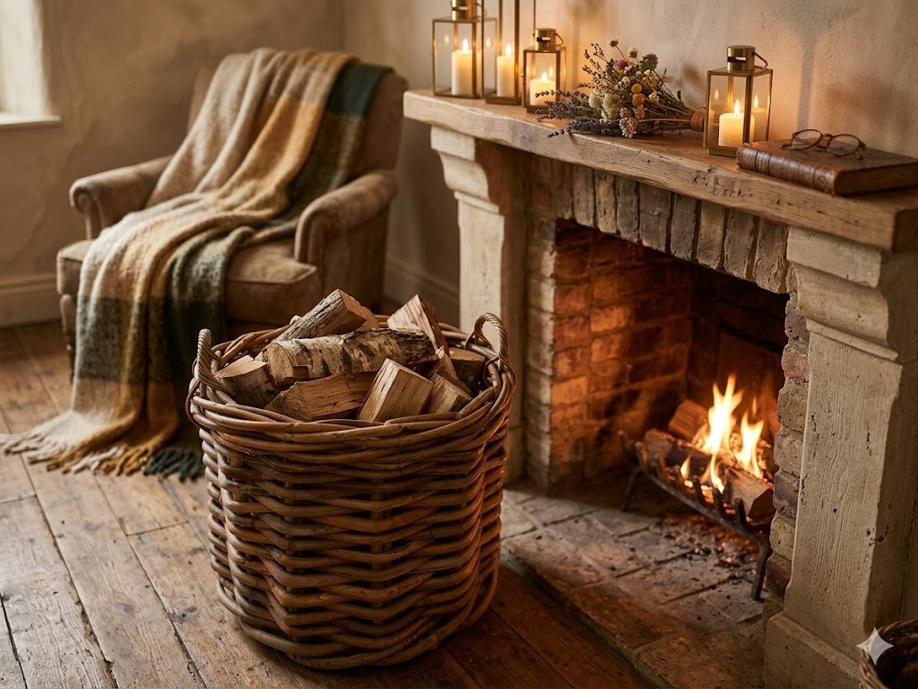 porta legna rotondo  in vimini rattan  cm 65x54 H con manici cm 63 H