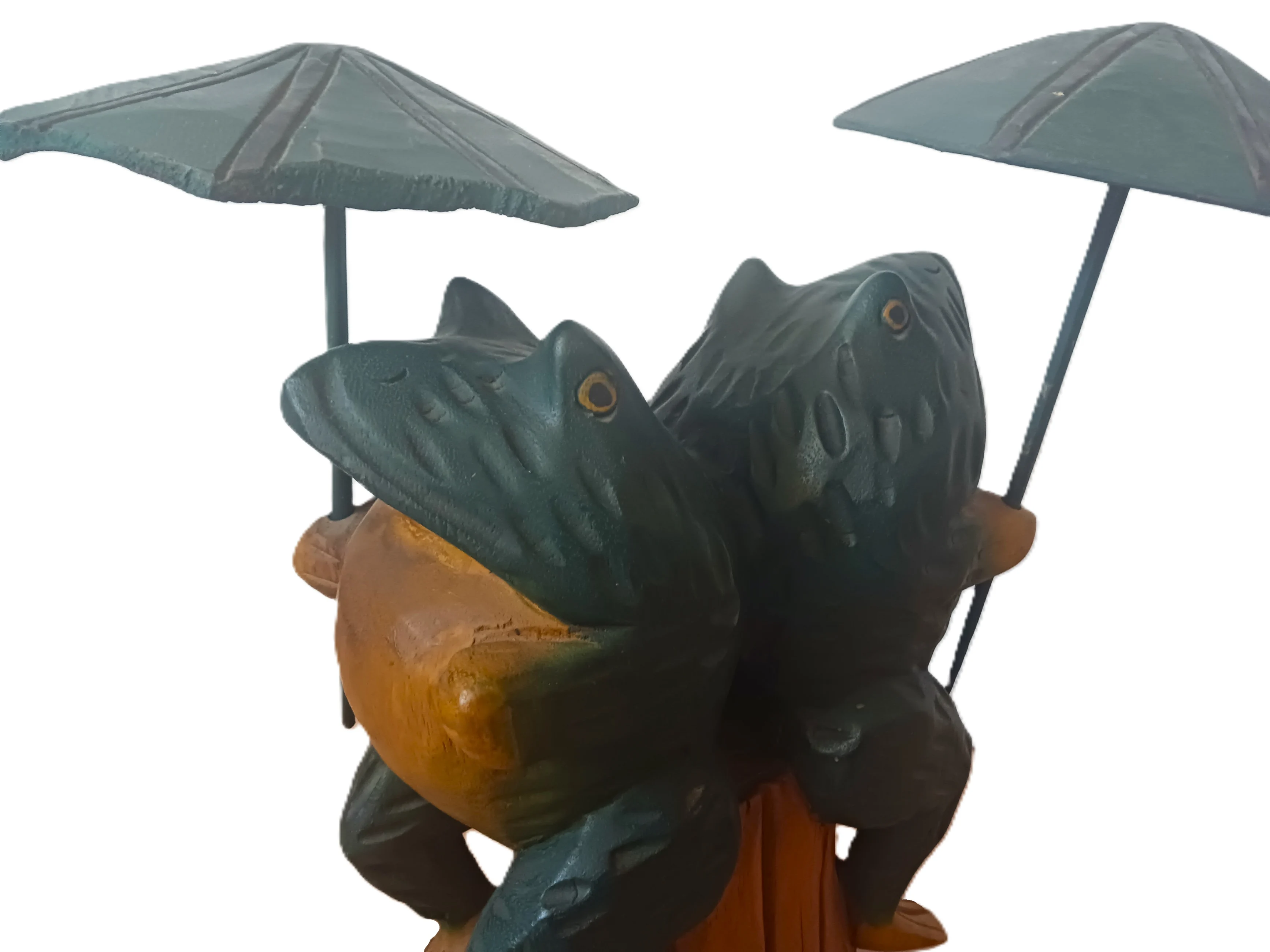 Scultura Artigianale "Rane Portafortuna" – Legno Massello Scolpito a Mano - 4