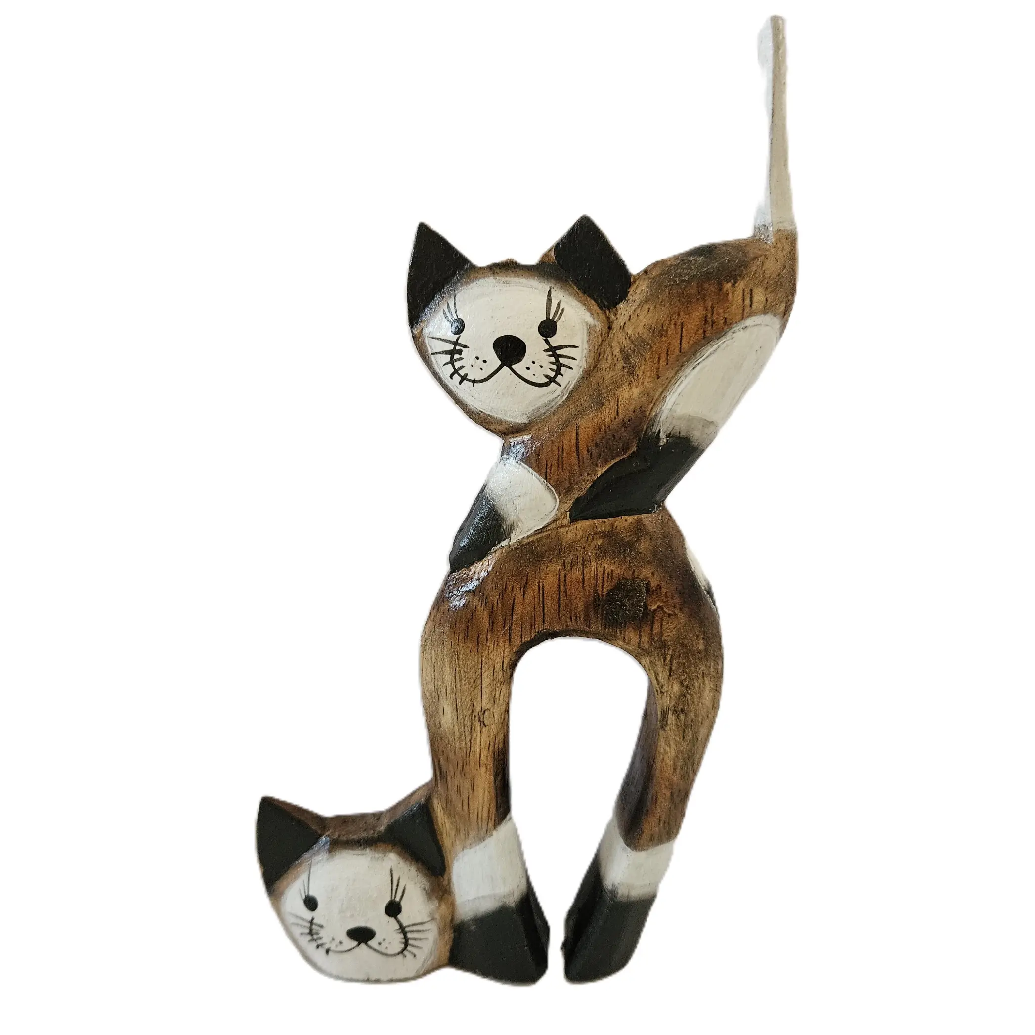Scultura – Statua Mamma Gatta con Cucciolo in Legno Massello Cm 11x3x19 H