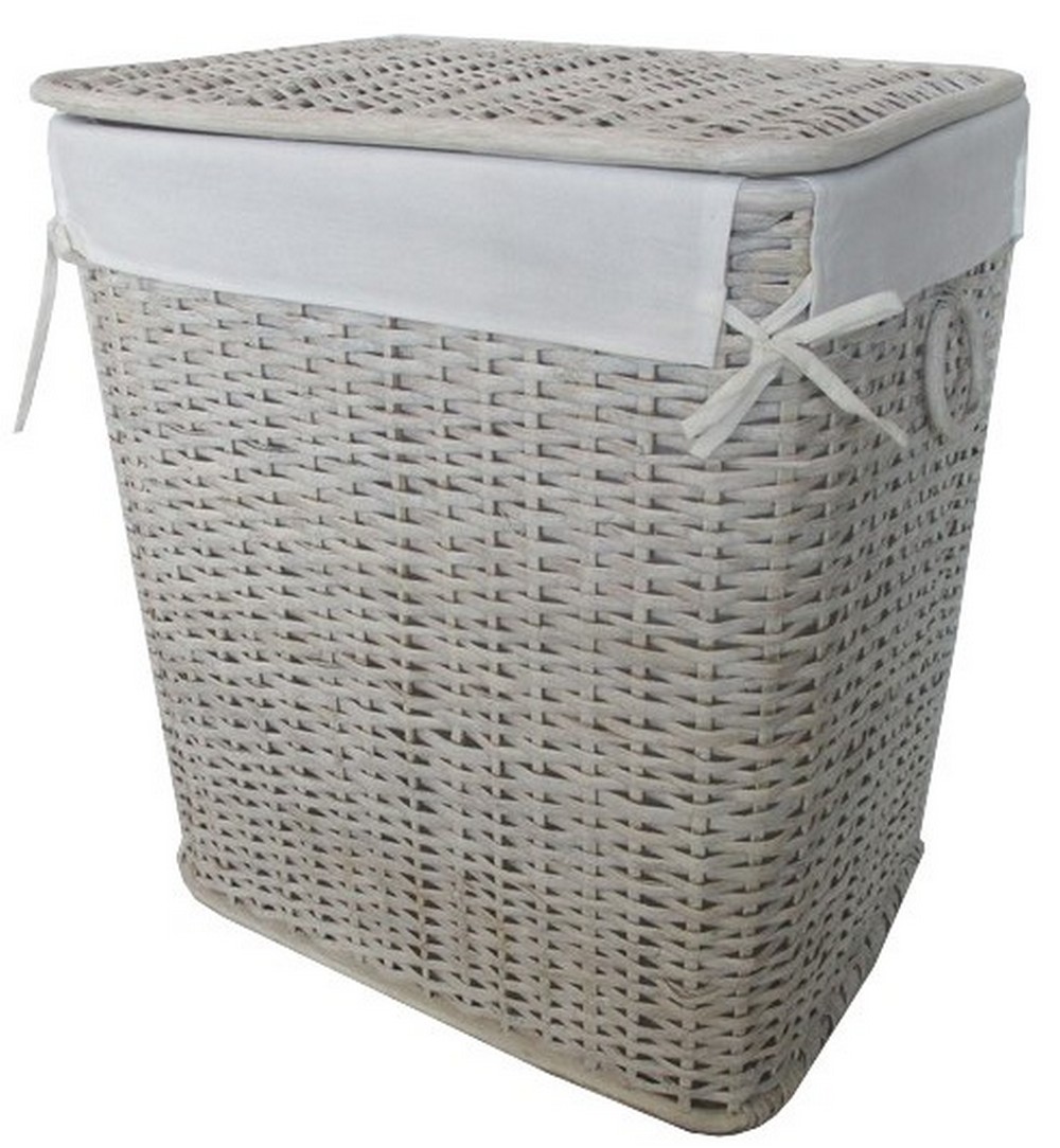 Cesto Porta Biancheria in Rattan Decapato Bianco Cm 36x50x58 H