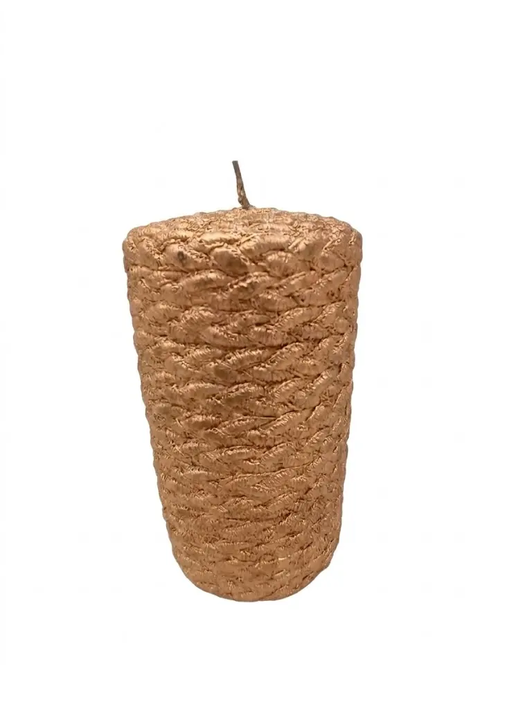 Candela Artigianale Dorata a Rilievo con Cordoncino – 8x15 cm