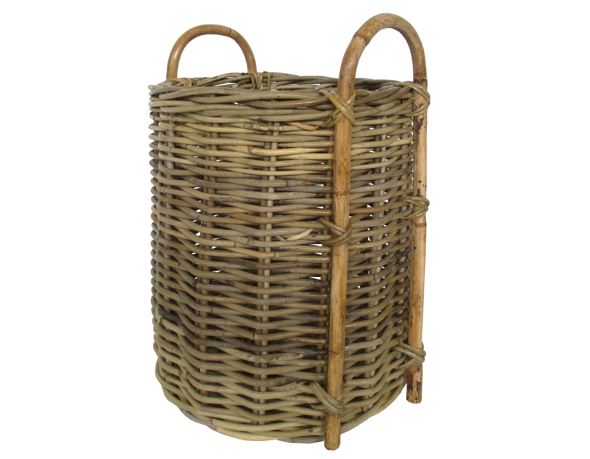 cesto porta legna in vimini giunco cm 35x38 H con manici cm 45 H