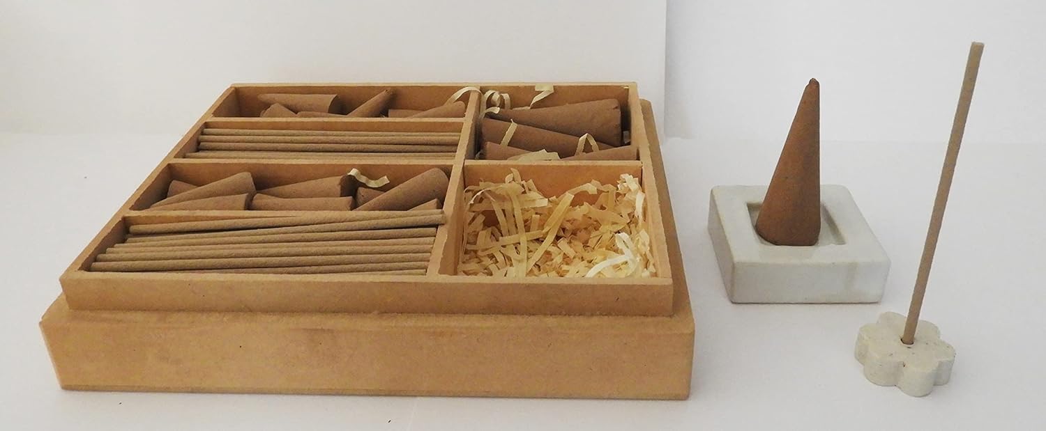 Set Regalo INCENSO con BRUCIA INCENSO Confezione CM 16X13X4 H Contenitore in Legno