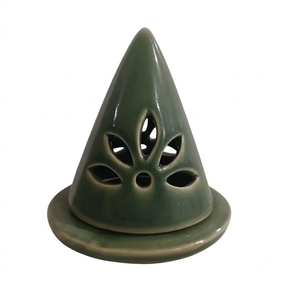 Bruciatore d'Incenso Conico in Terracotta Verde – Linea Benessere (10x8 cm)