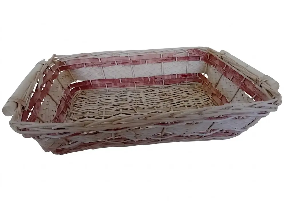 Cesto Rettangolare cm 61x47x15 H in Vimini Bianco Decapato con Manici