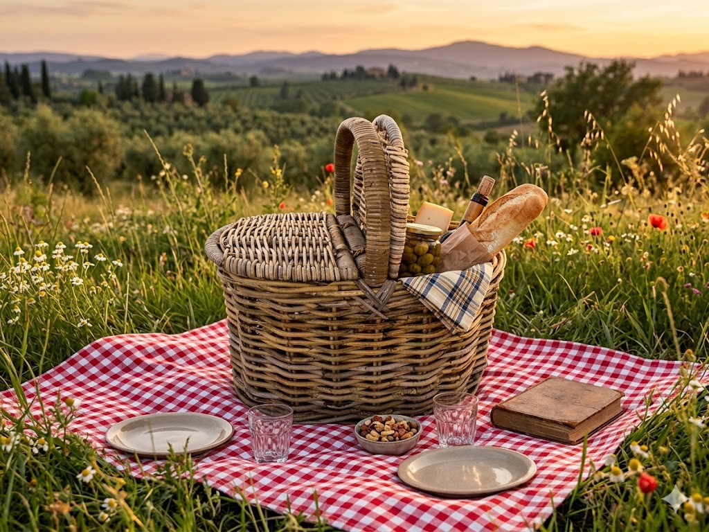 cesto pic nic in rattan naturale ovale