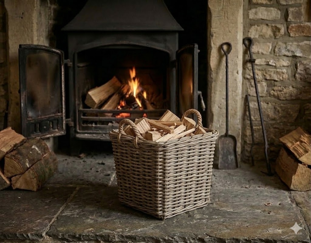 porta legna in vimini quadrato cm 45x45x46 H con manici cm 49 H