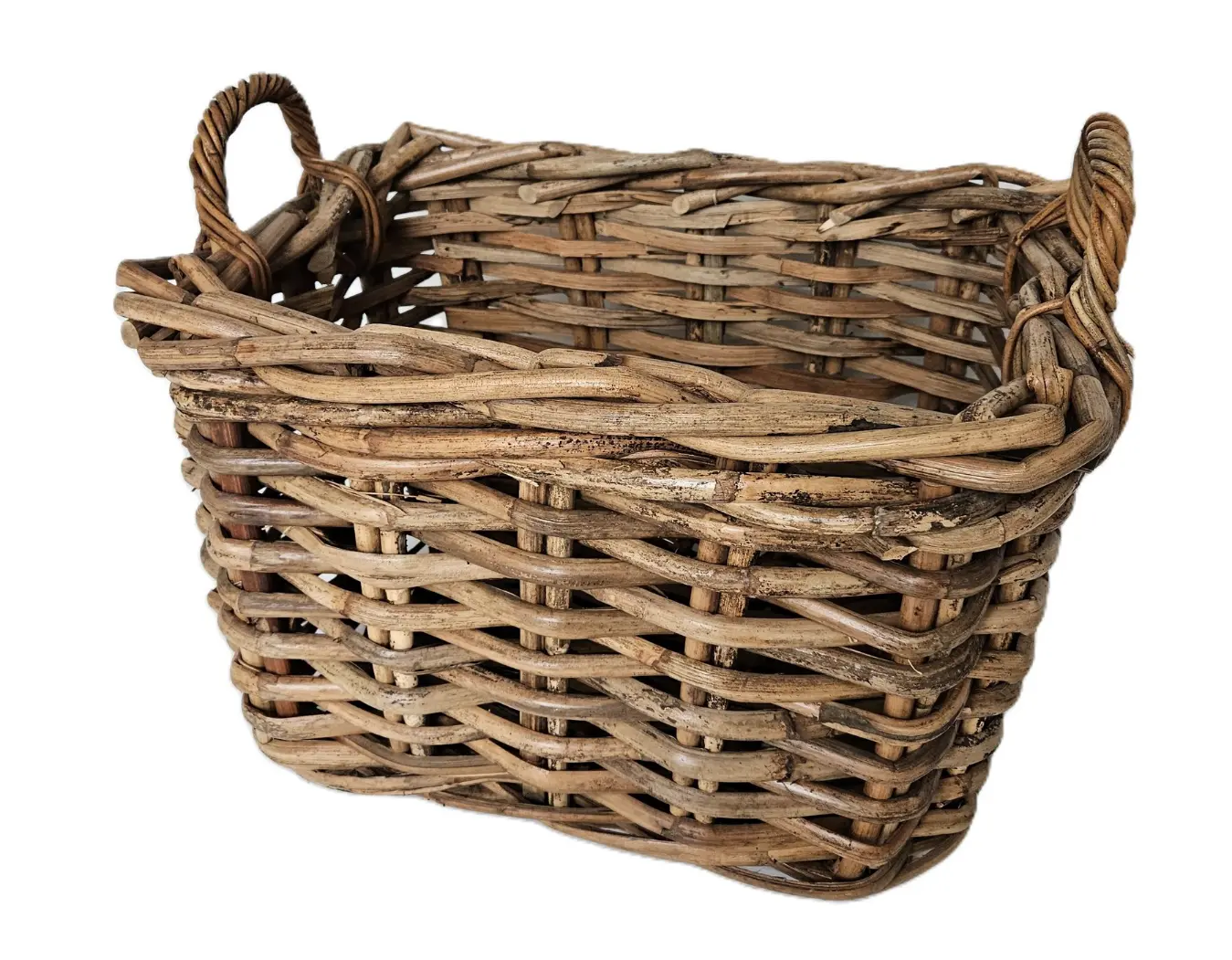 cesto porta legna in vimini rettangolare cm 52x40x36 H con manici cm 46