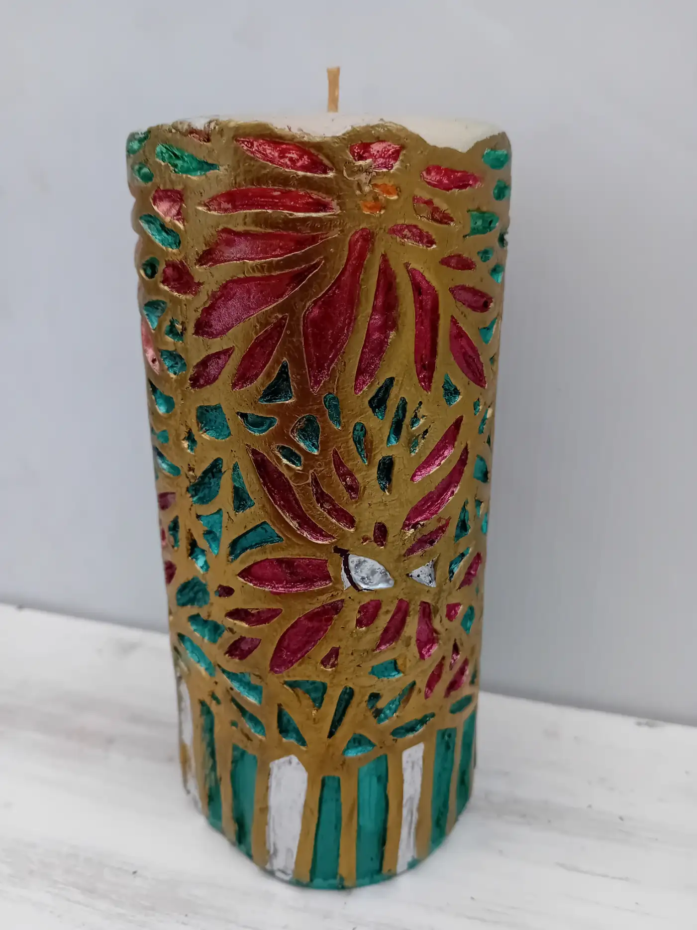 Candela Artigianale Decorata "Mosaico Floreale" – 9x16 cm | Fatta a Mano - 3