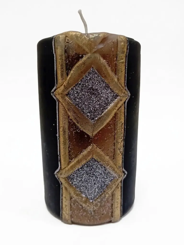 Candela di Lusso Nera "  5,5 x 17 cm Geometric Gold" con Decori Artigianali