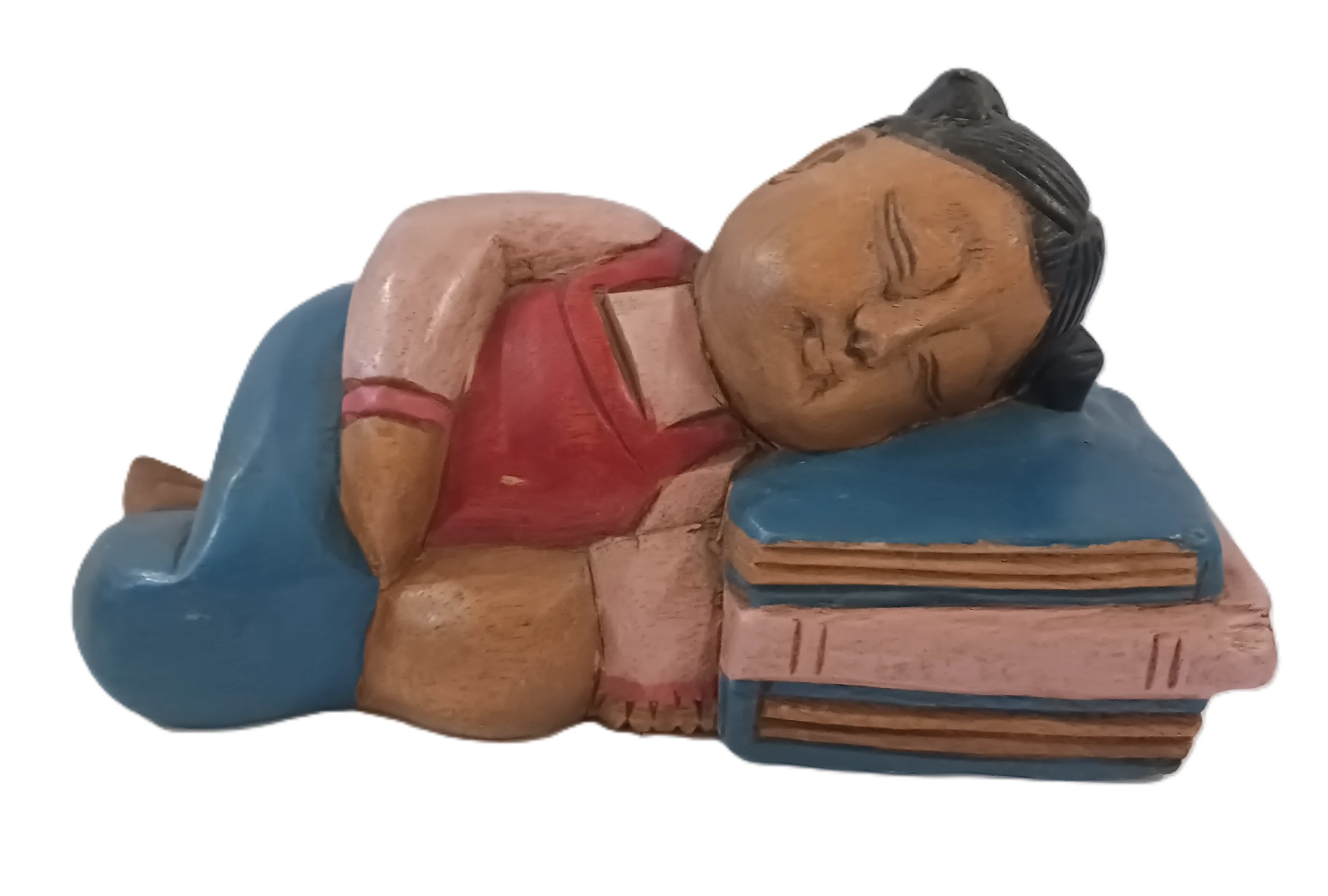 Soprammobile Legno "Sogni d'Inchiostro" – Bambina addormentata sui libri – 25x9,5x12H cm