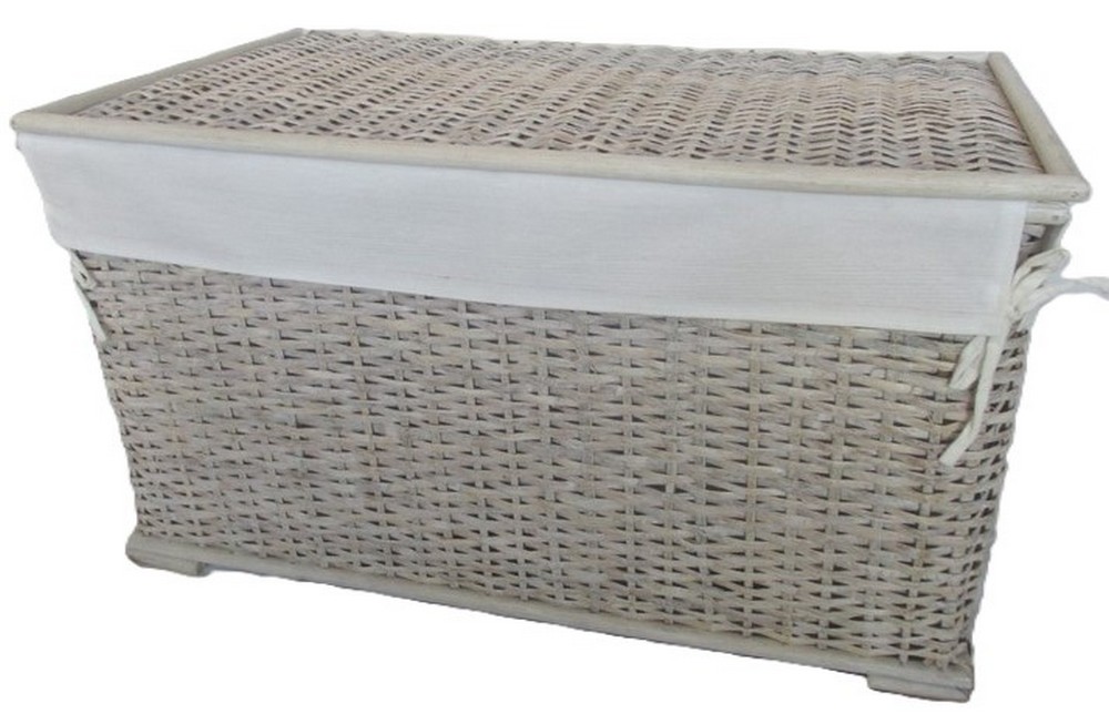 Baule Porta Biancheria in Rattan Decapato Bianco Cm 75x43x45 H