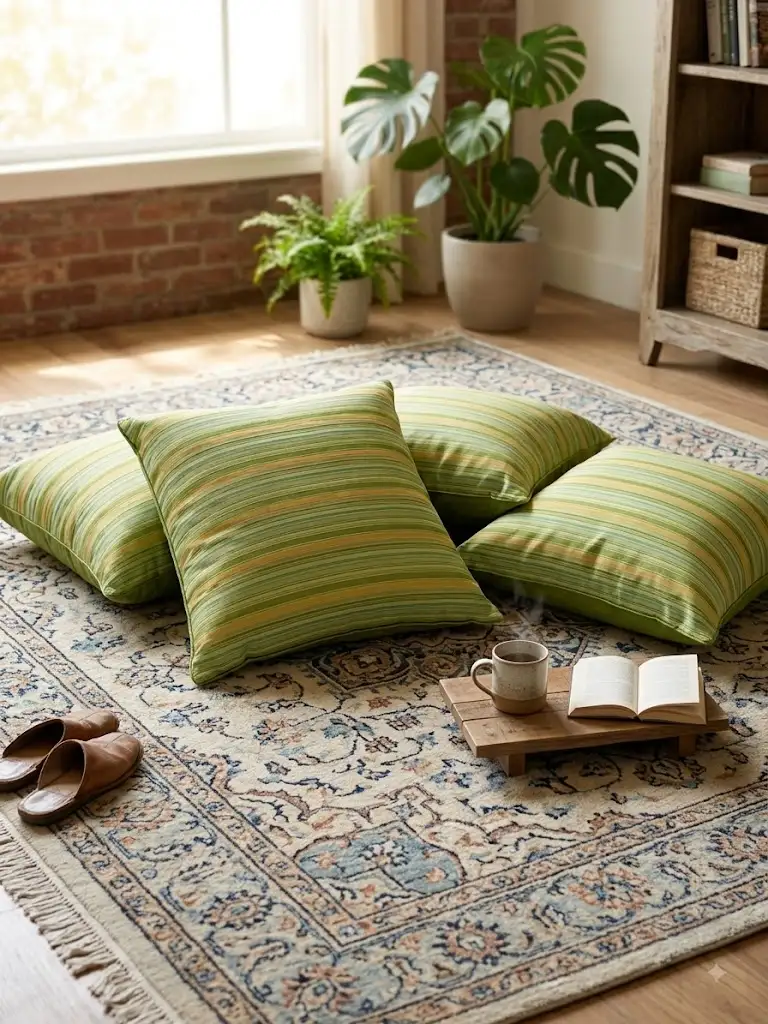 Cuscino D'Arredo in Cotone Cangiante a Righe Verdi e Oro - 70x70 cm
