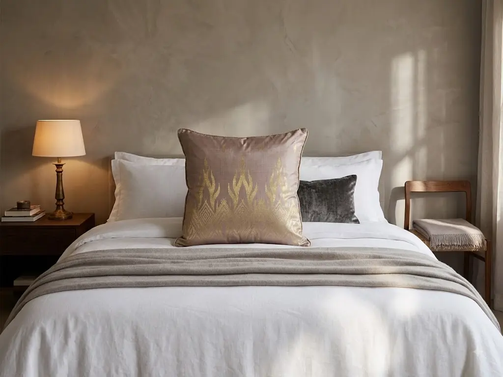 Cuscino D'Arredo in Cotone Cangiante Silk-Look Oro e Beige – 70x70 cm