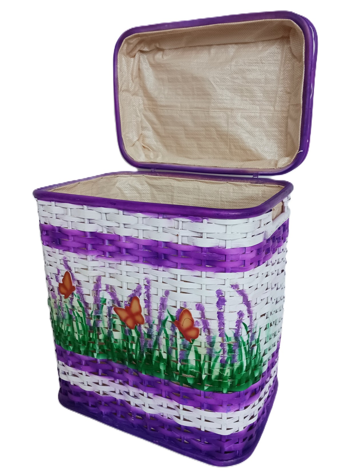 Cesto porta biancheria/giocattoli in Rattan Viola lavanda Cm 44x31x53 H