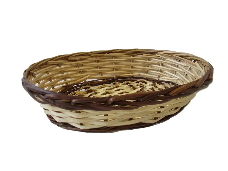 Cesto  Ovale in Vimini Bicolore Naturale e Marrone cm 36x29x10 H