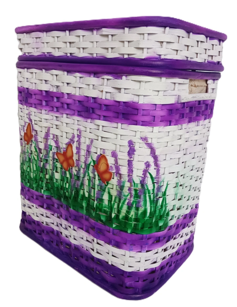 Cesto porta biancheria/giocattoli in Rattan Viola lavanda Cm 44x31x53 H - 4
