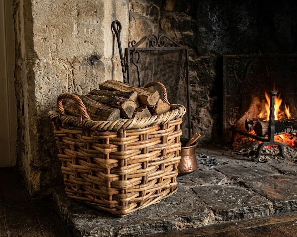 porta legna in vimini  quadrato  cm 40x40x40 H con manici cm 50 H